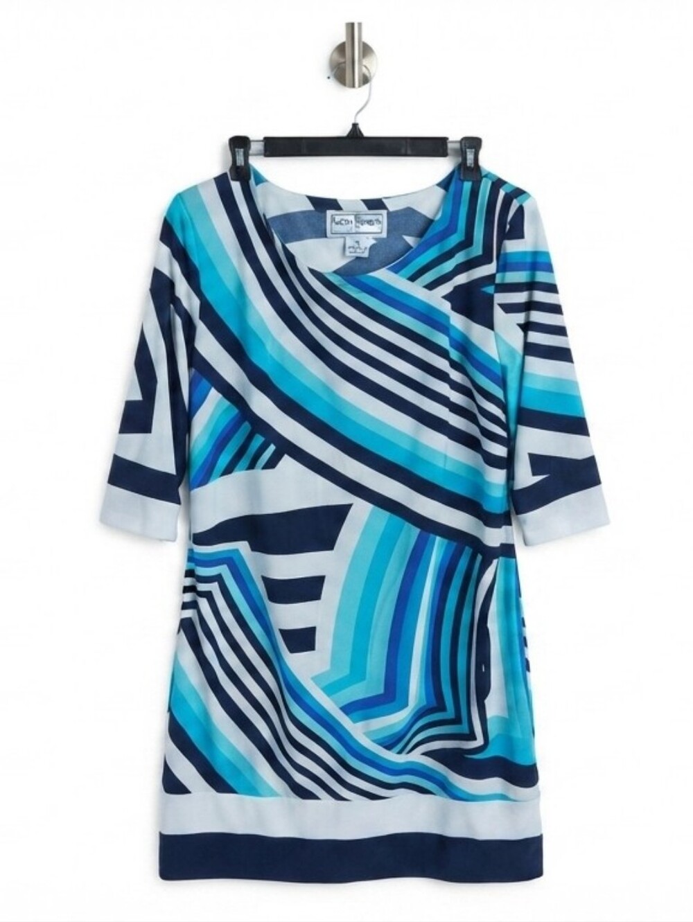 Karin Stevens Women's Blue Abstract Geometric Stripe Dress Size 14